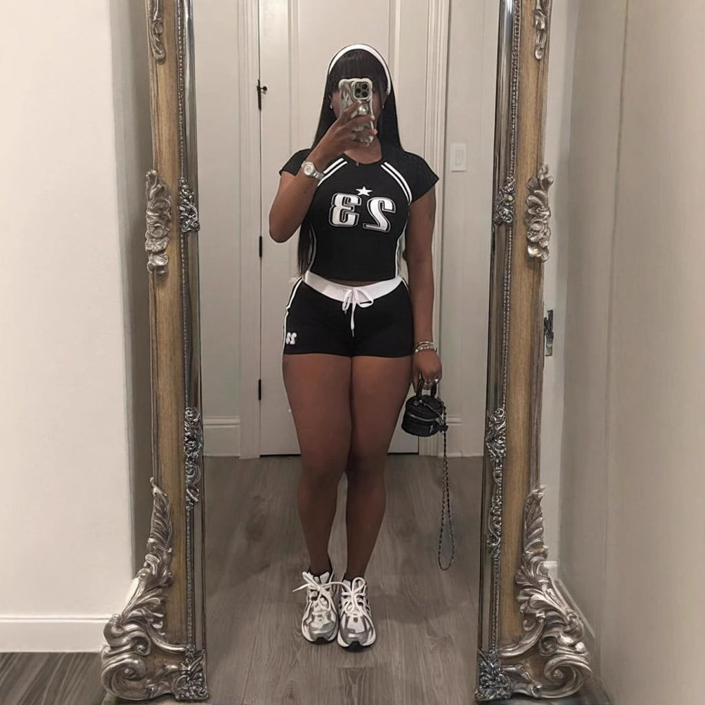 Contrast Print Short Sleeve Shorts