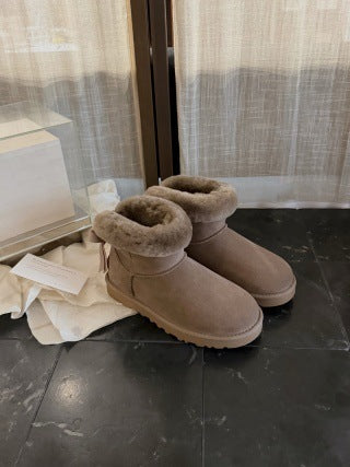 Classic Sheepskin Snow Boots with Ribbon Bow