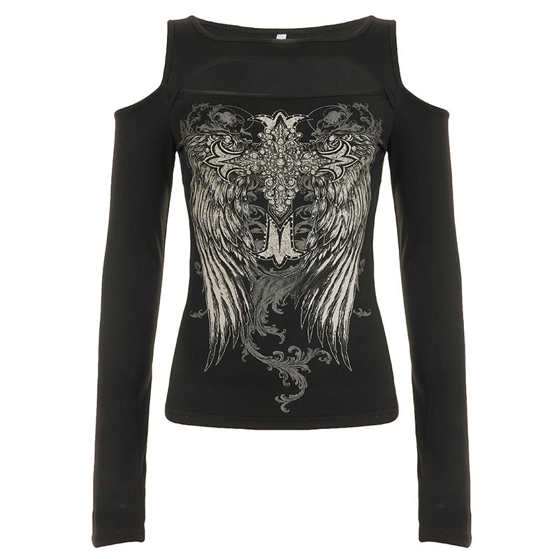 Womens Asymmetrical Off-Shoulder Long Sleeve T-Shirt