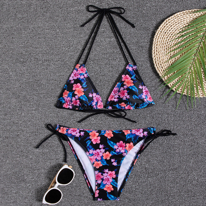 Printed Halter Neck Bikini Swimsuit