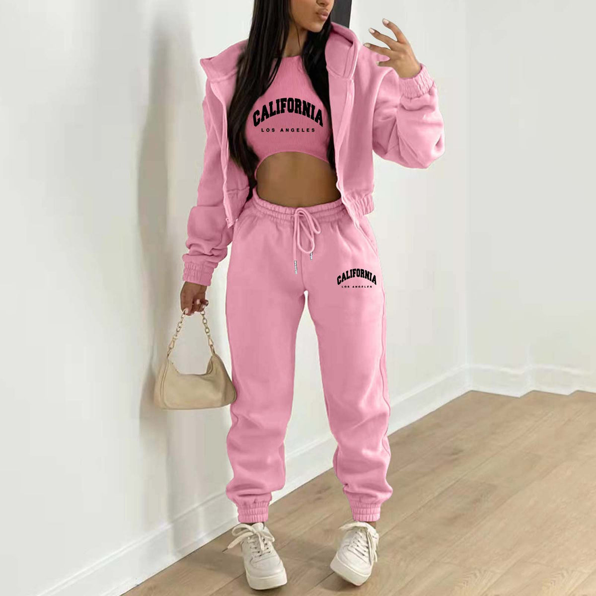 Womens Fleece Lined Hoodie Letter Print Sports Leisure Suit
