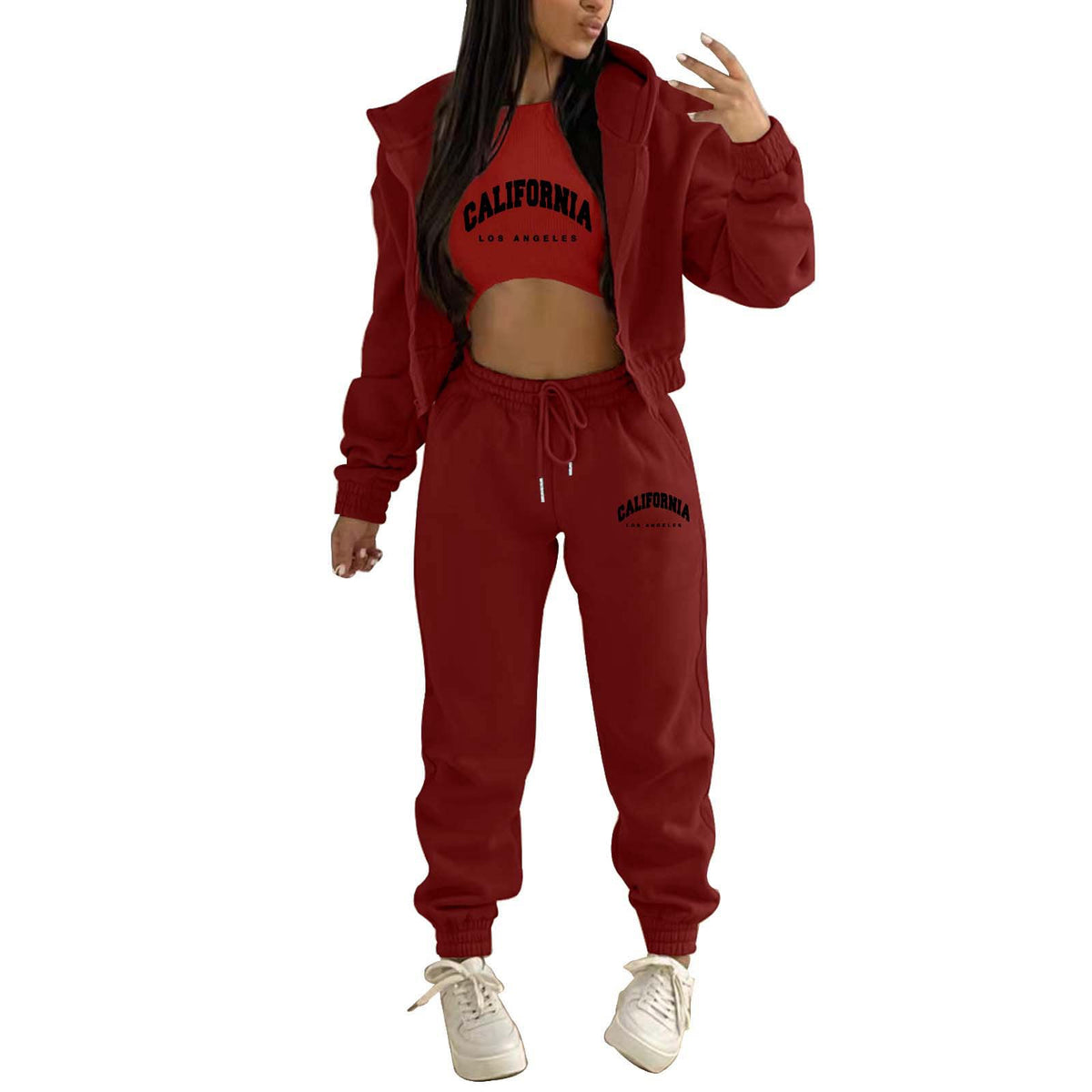 Womens Fleece Lined Hoodie Letter Print Sports Leisure Suit