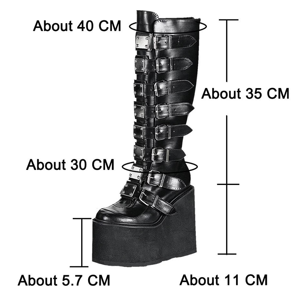 Women's Metal Buckle Platform Knee High Boots