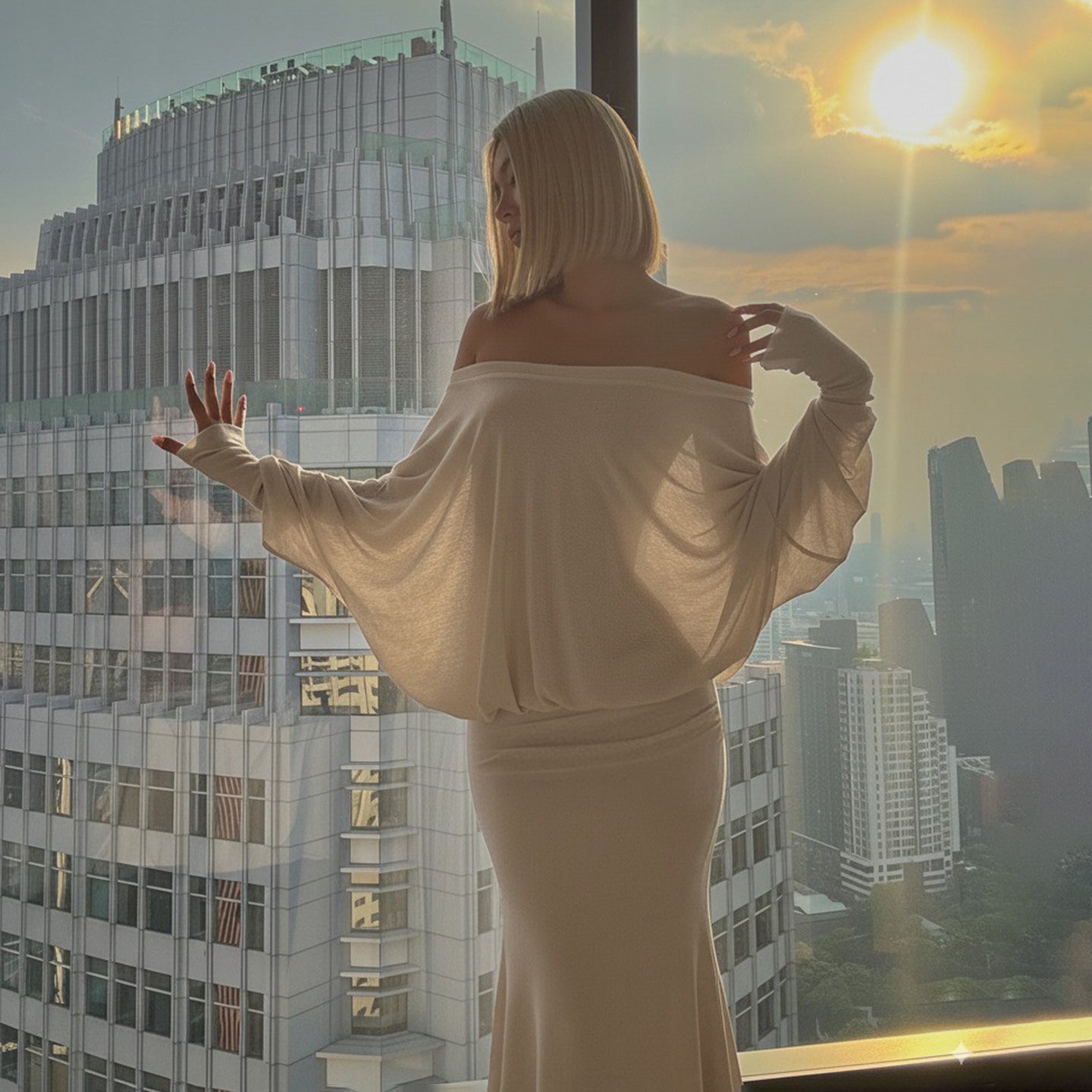Elegant One-Shoulder Bat Sleeve Dress