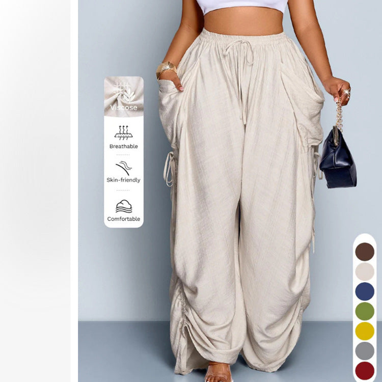 Women's High-Waist Linen Drawstring Pants
