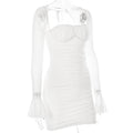 Tight pleated sheer mesh dress
