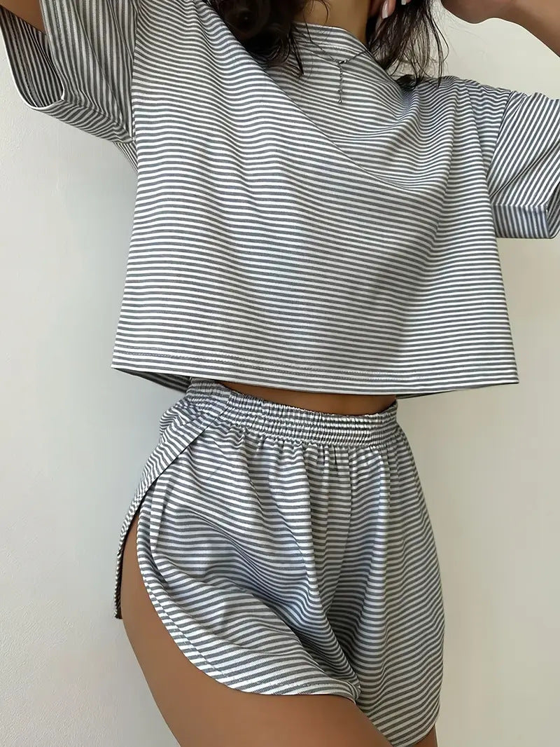 Women's Casual Short Sleeve Elastic Waist Shorts