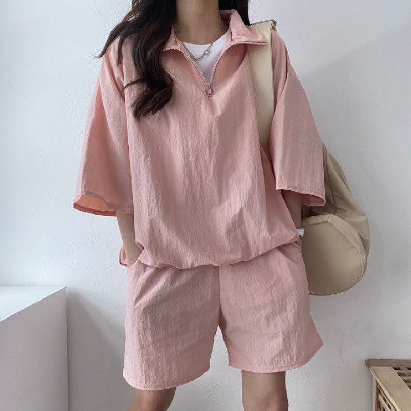 Women's High Collar Zipper Two-Piece Set
