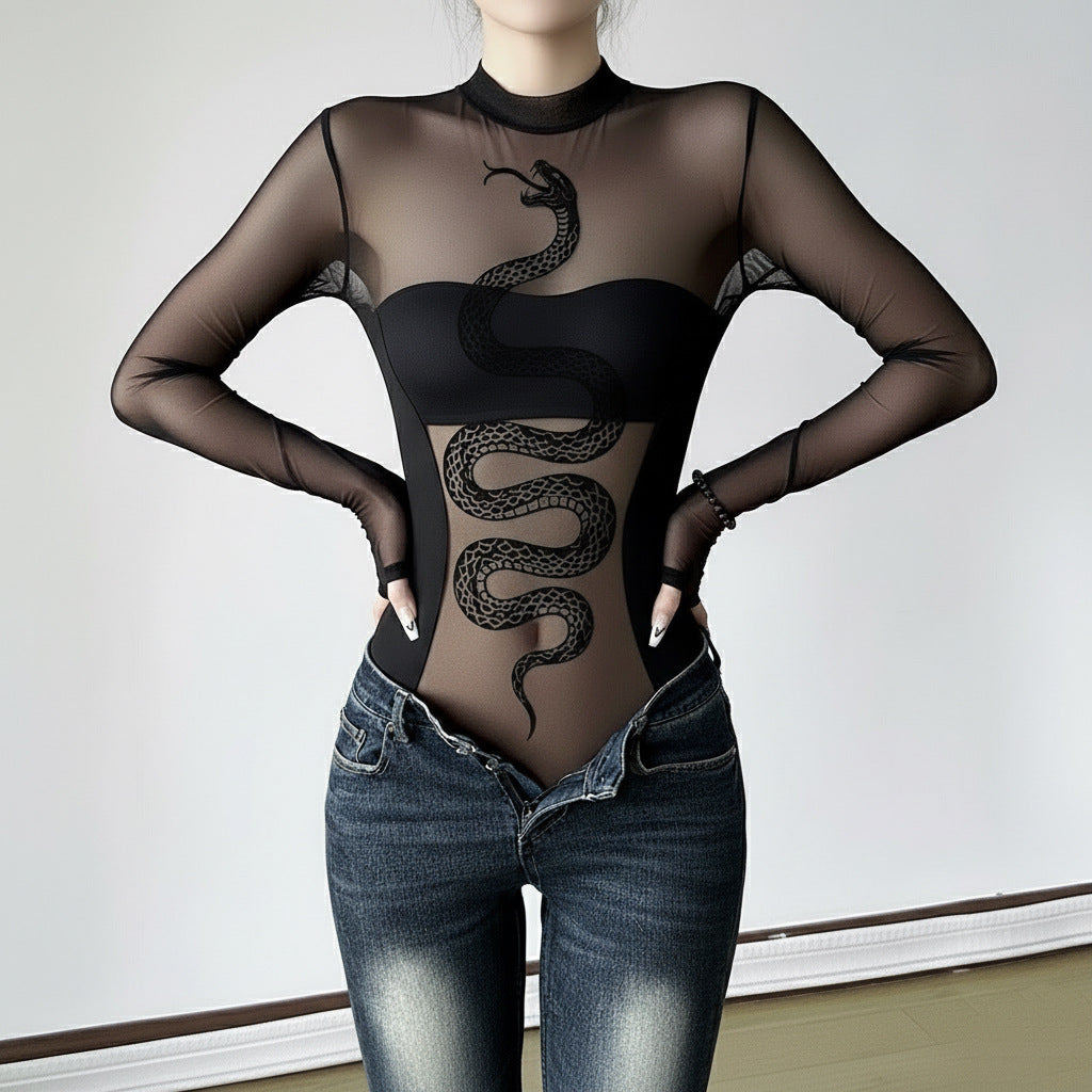 Velvet Snake-Print Bodysuit