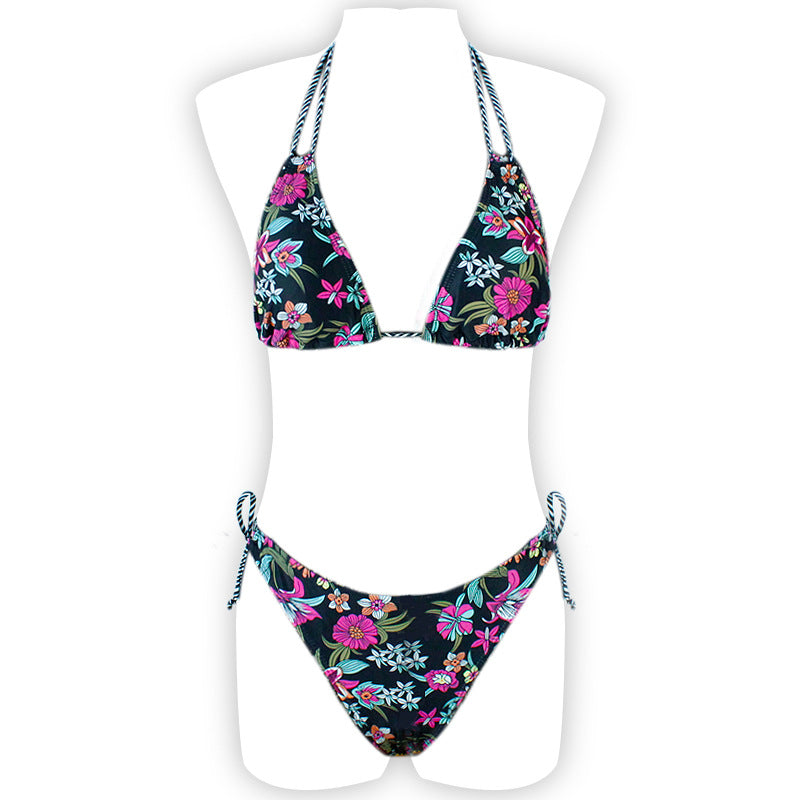 Printed Halter Neck Bikini Swimsuit