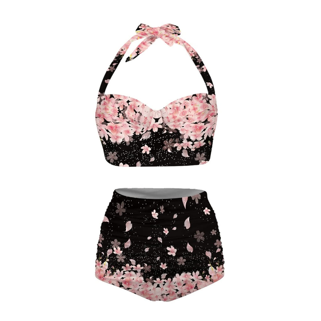 Jndtueit Cherry Blossoms Bikini Top High Waisted Bottom Sakura Flower Women Bathing Suits 2 Piece Swimsuits Pink Floral Bathing Suit Swim Top