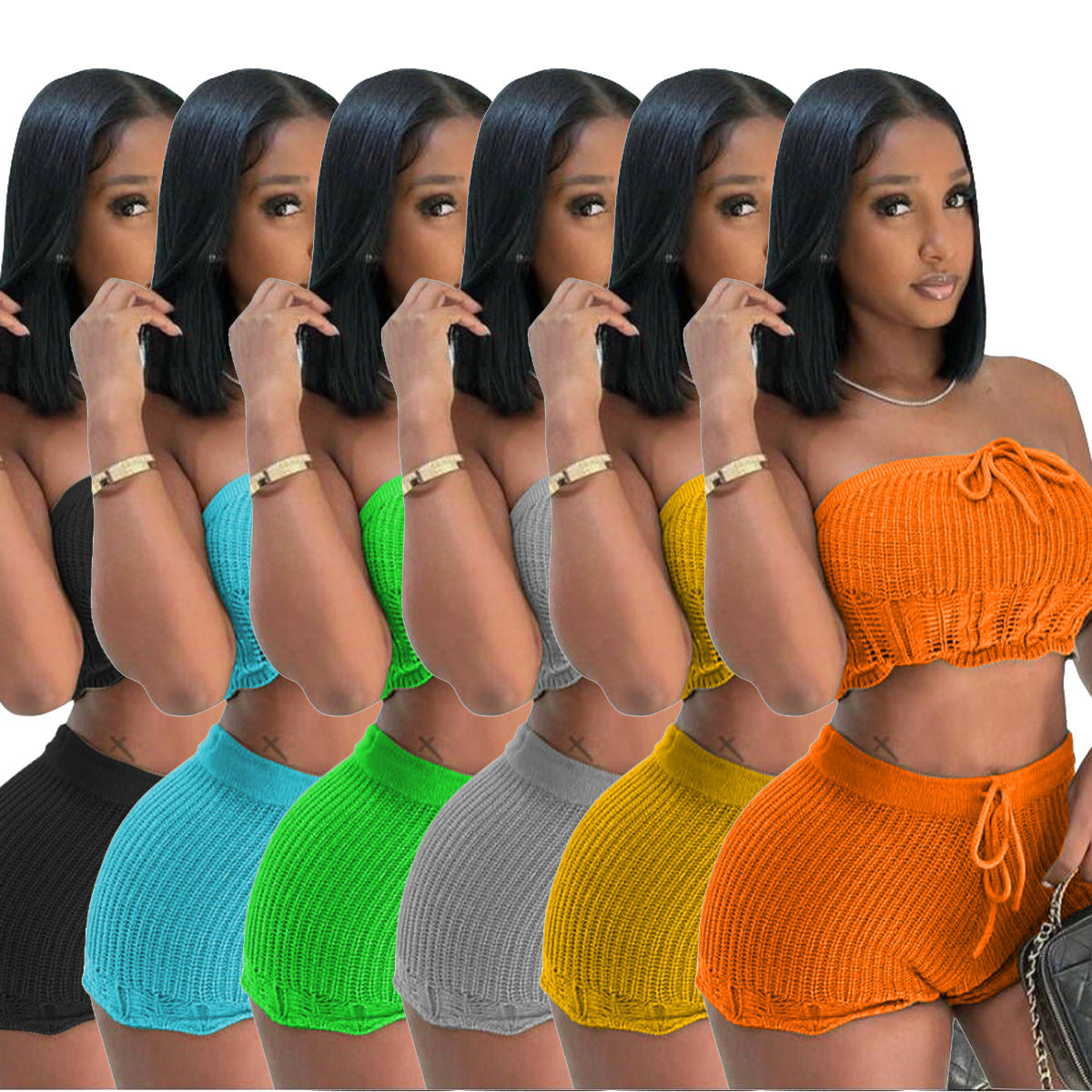 Knitted tube top and shorts