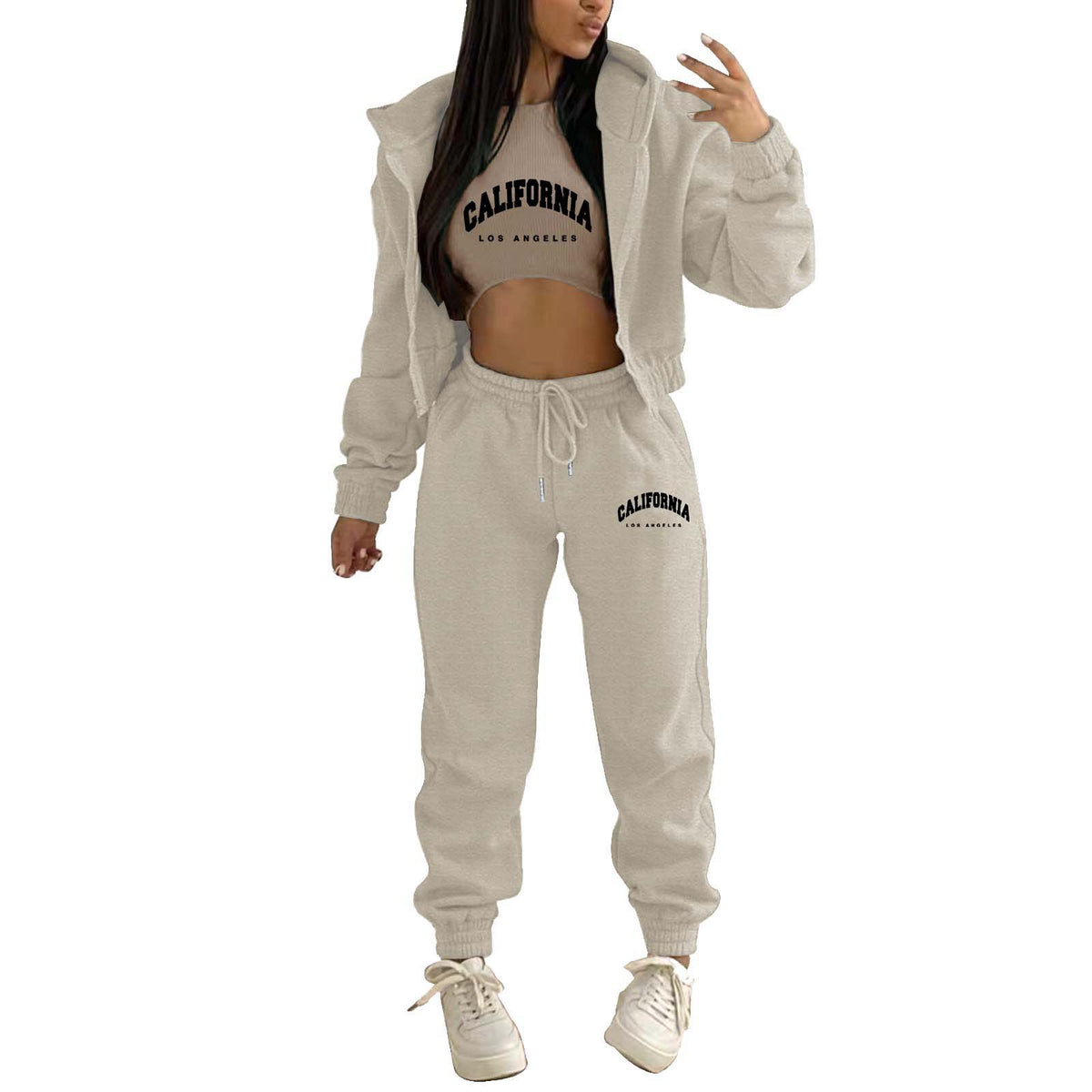 Womens Fleece Lined Hoodie Letter Print Sports Leisure Suit