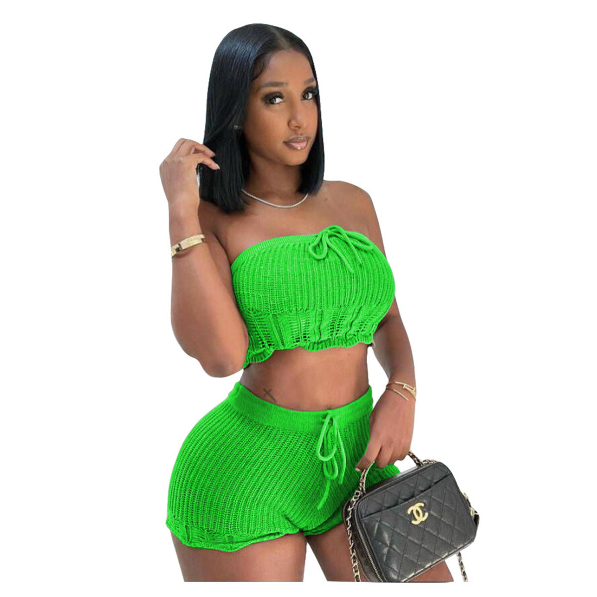 Knitted tube top and shorts