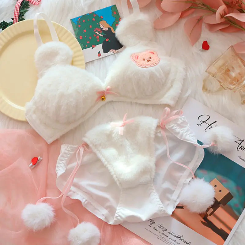 Winter Moon Rabbit Plush Lingerie Set with Bear