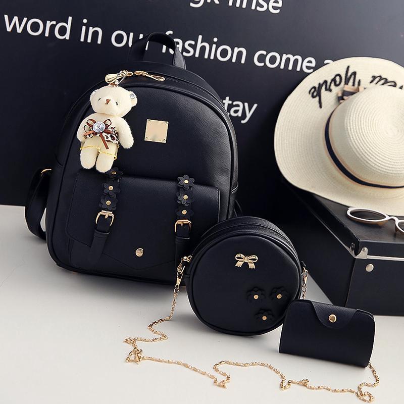 Floral PU Three-Piece Backpack Set