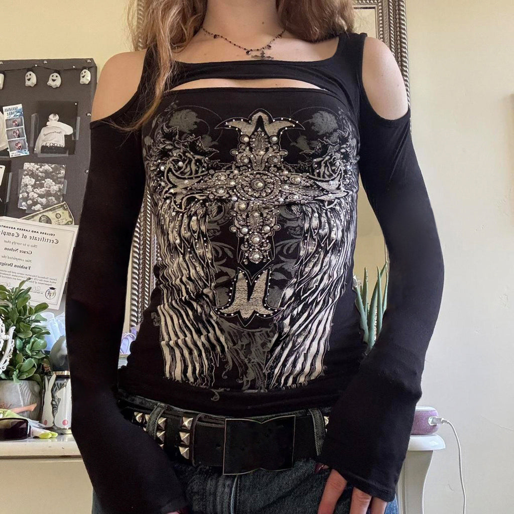 Womens Asymmetrical Off-Shoulder Long Sleeve T-Shirt