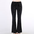 Womens Flared Suede Embossed High Waist Casual Pants