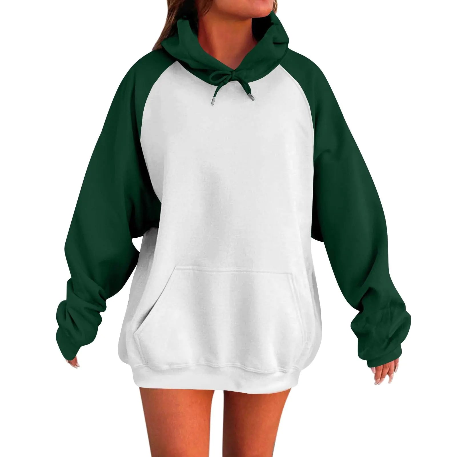 Oversized Hoodies For Women Trendy Winter Womens Hoodies Trendy Loose Fit Color Block Print Pullover Crewneck Sweatshirts Women Cute Casual Long Sleeve Tops Plus Size Dark Green XXL