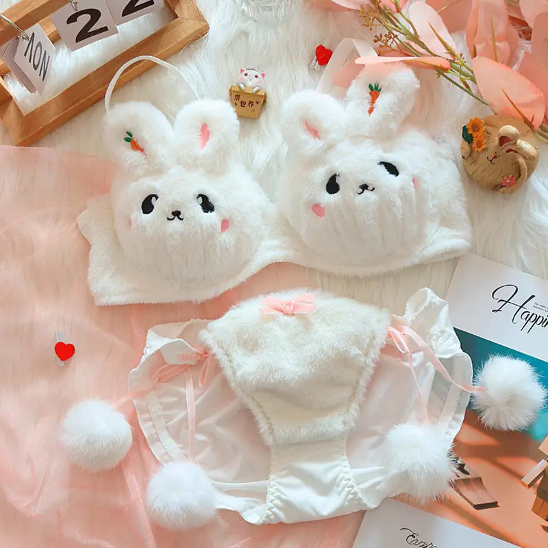 Winter Moon Rabbit Plush Lingerie Set with Bear