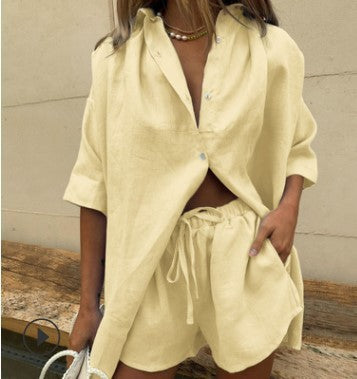 Womens Summer Short Sleeve Shirt and Shorts Set
