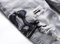 Mens Stretch Ripped Embroidered Jeans