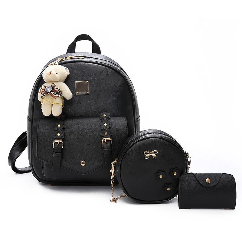 Floral PU Three-Piece Backpack Set