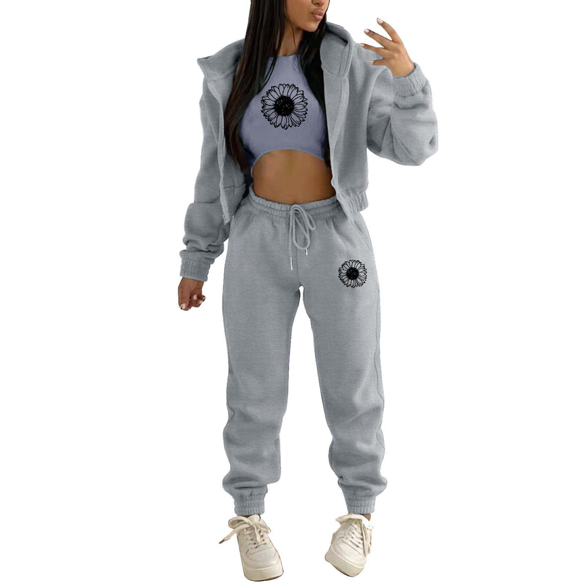 Womens Fleece Lined Hoodie Letter Print Sports Leisure Suit