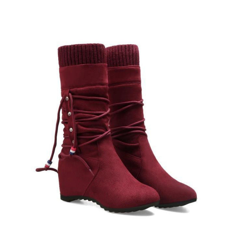 Women's Suede Wedge Mid-Calf Boots with Stretch Fit