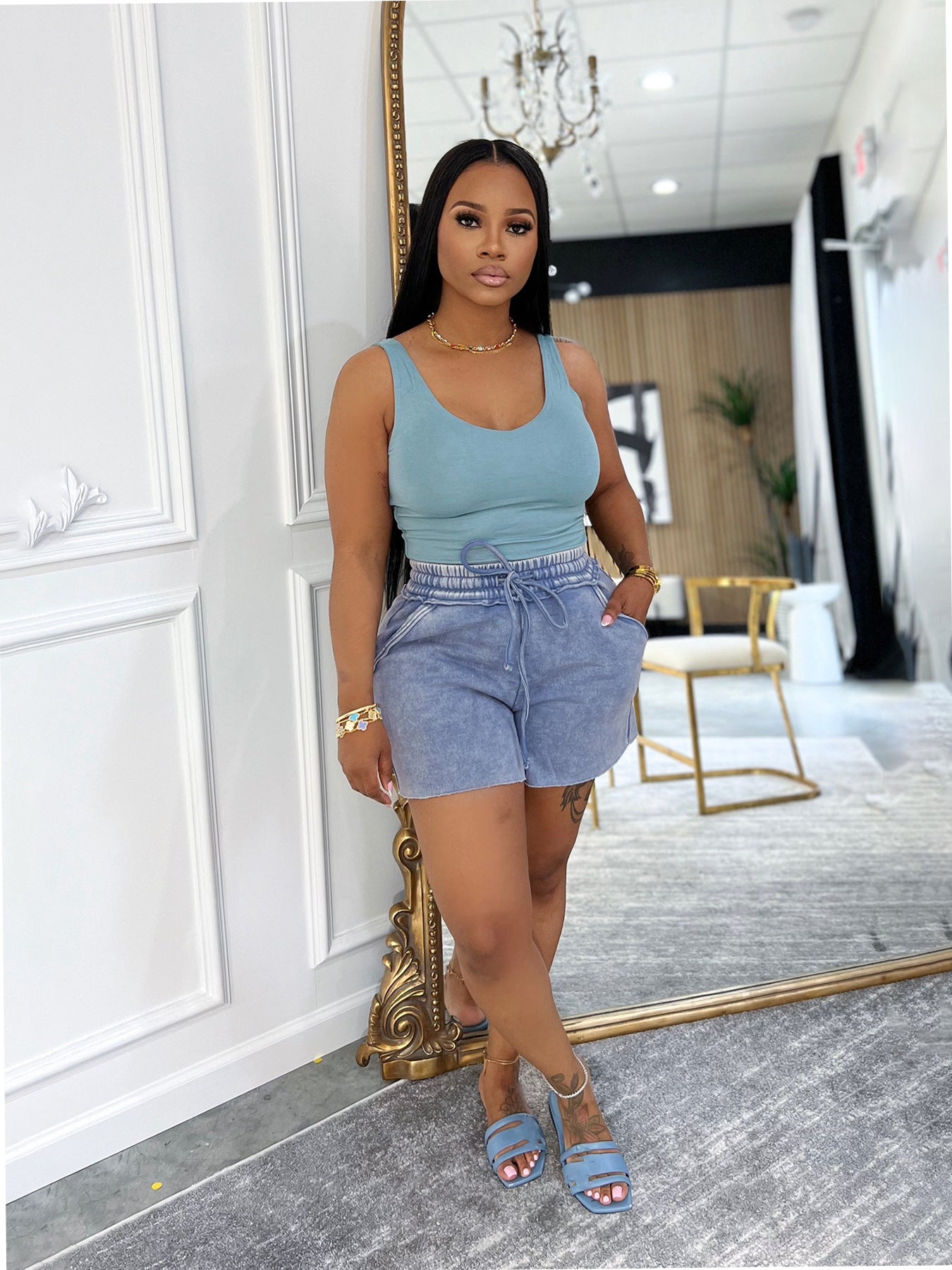 Women Sleeveless Backless Top and Shorts