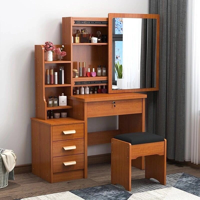 Lockable Mirror Dressing Table with Stool