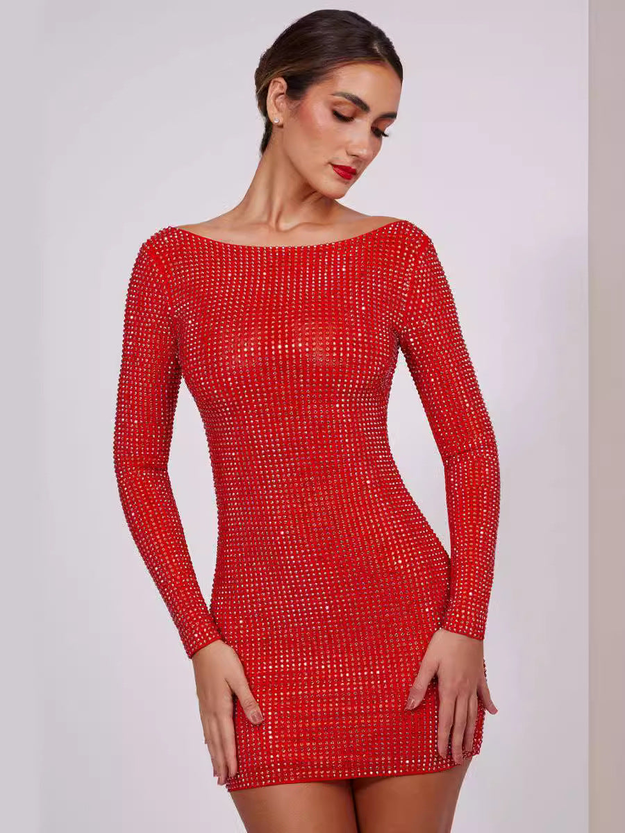 Women's Backless Rhinestone Bodycon Dress
