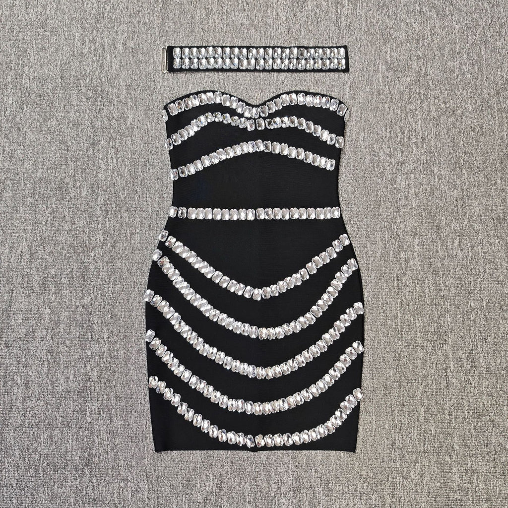Rhinestone Bodycon Tube Top Evening Dress
