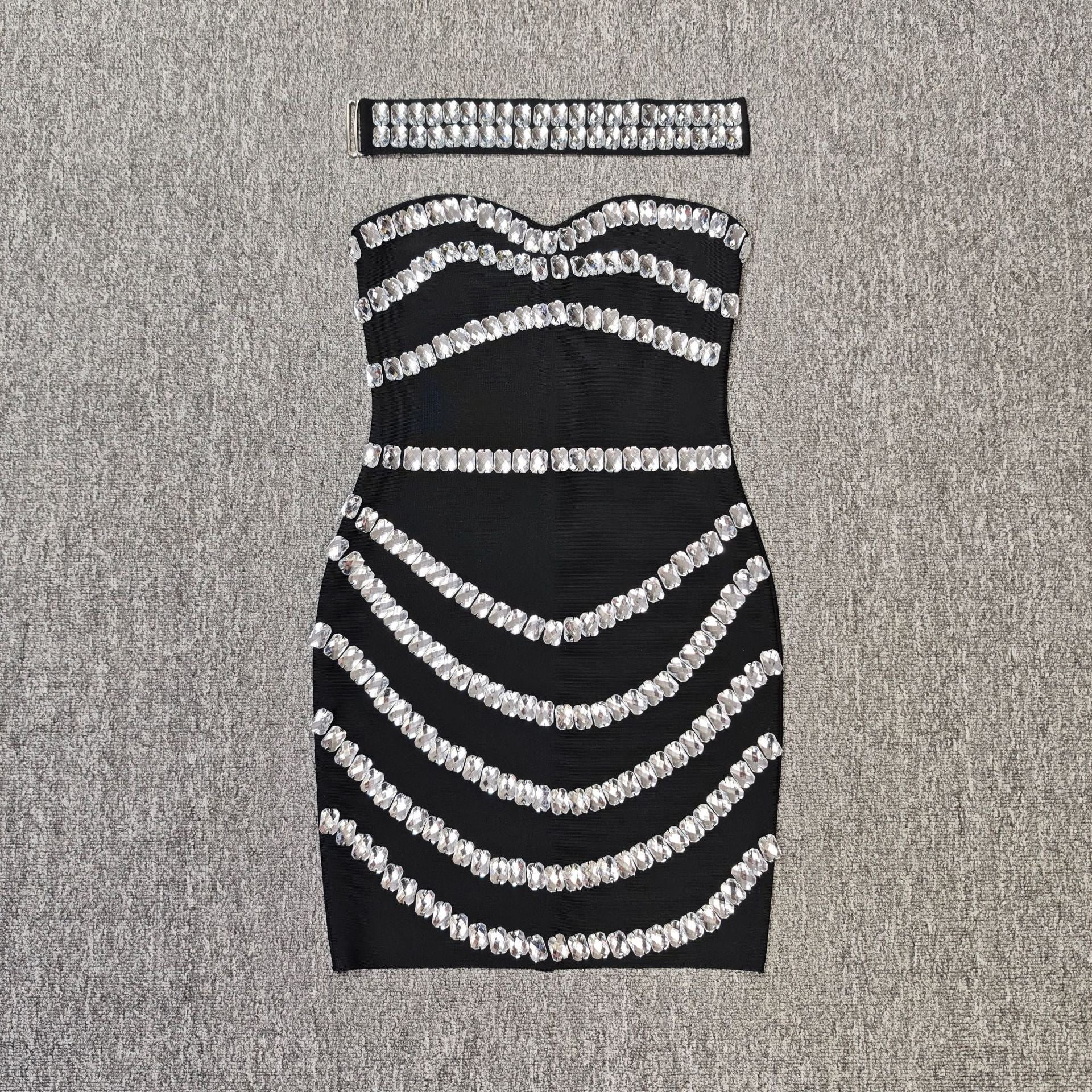 Rhinestone Bodycon Tube Top Evening Dress
