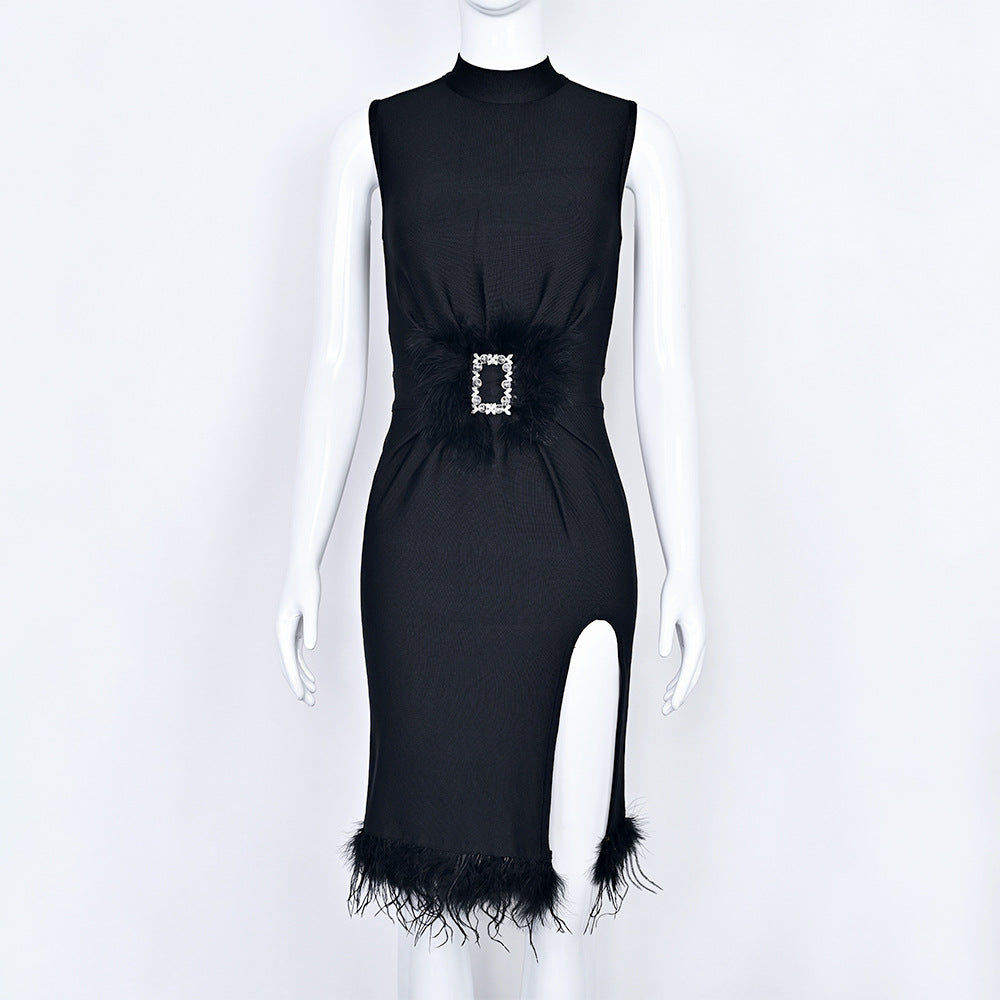 Feather dress studded with diamonds