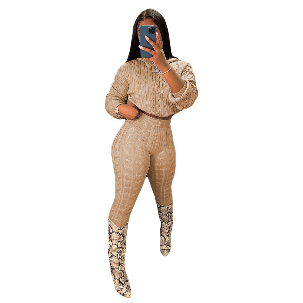 Elastic Solid Anti-Pilling Knitwear Sweater Set
