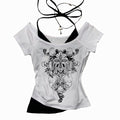 Gothic Print Fake Two-Piece T-Shirt
