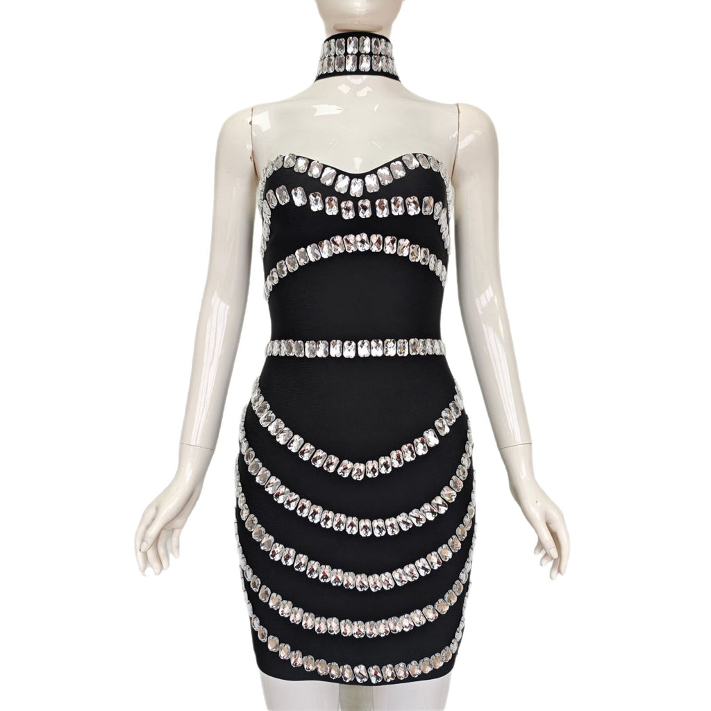 Rhinestone Bodycon Tube Top Evening Dress