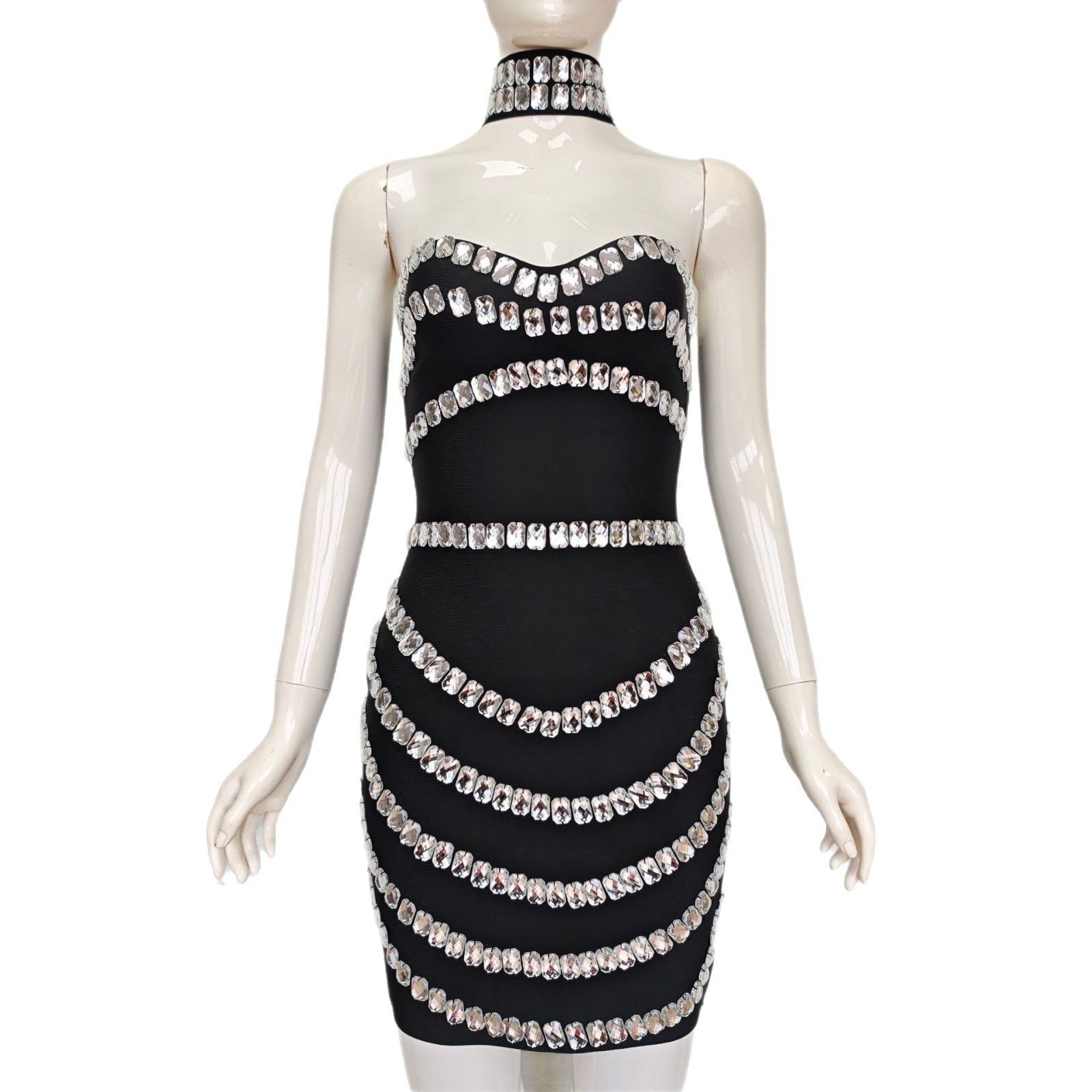 Rhinestone Bodycon Tube Top Evening Dress