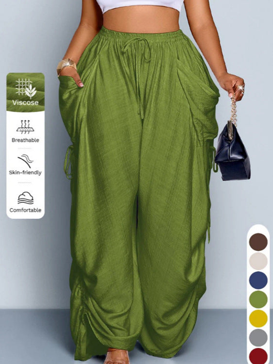 Women's High-Waist Linen Drawstring Pants