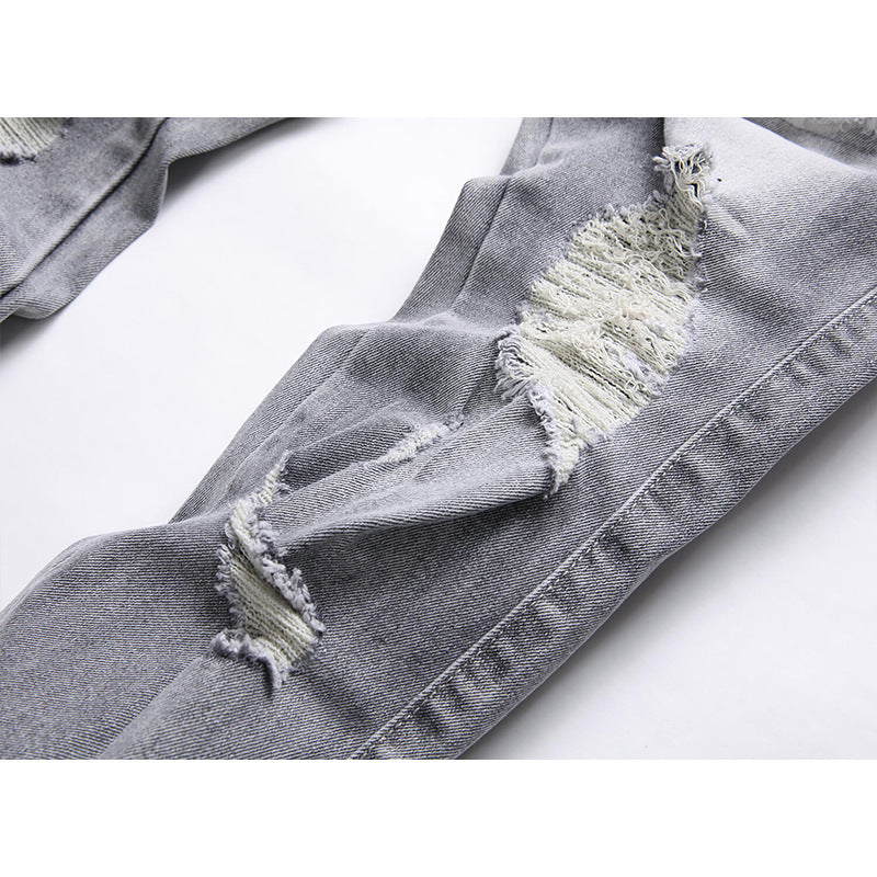 Mens Stretch Ripped Embroidered Jeans