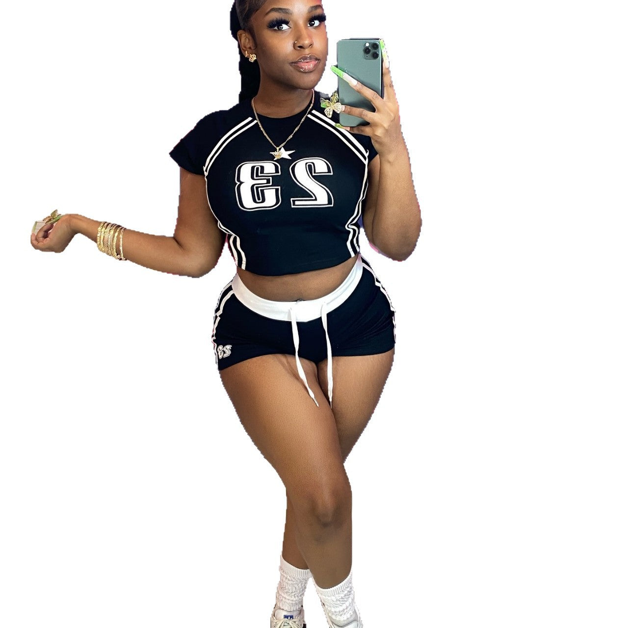 Contrast Print Short Sleeve Shorts