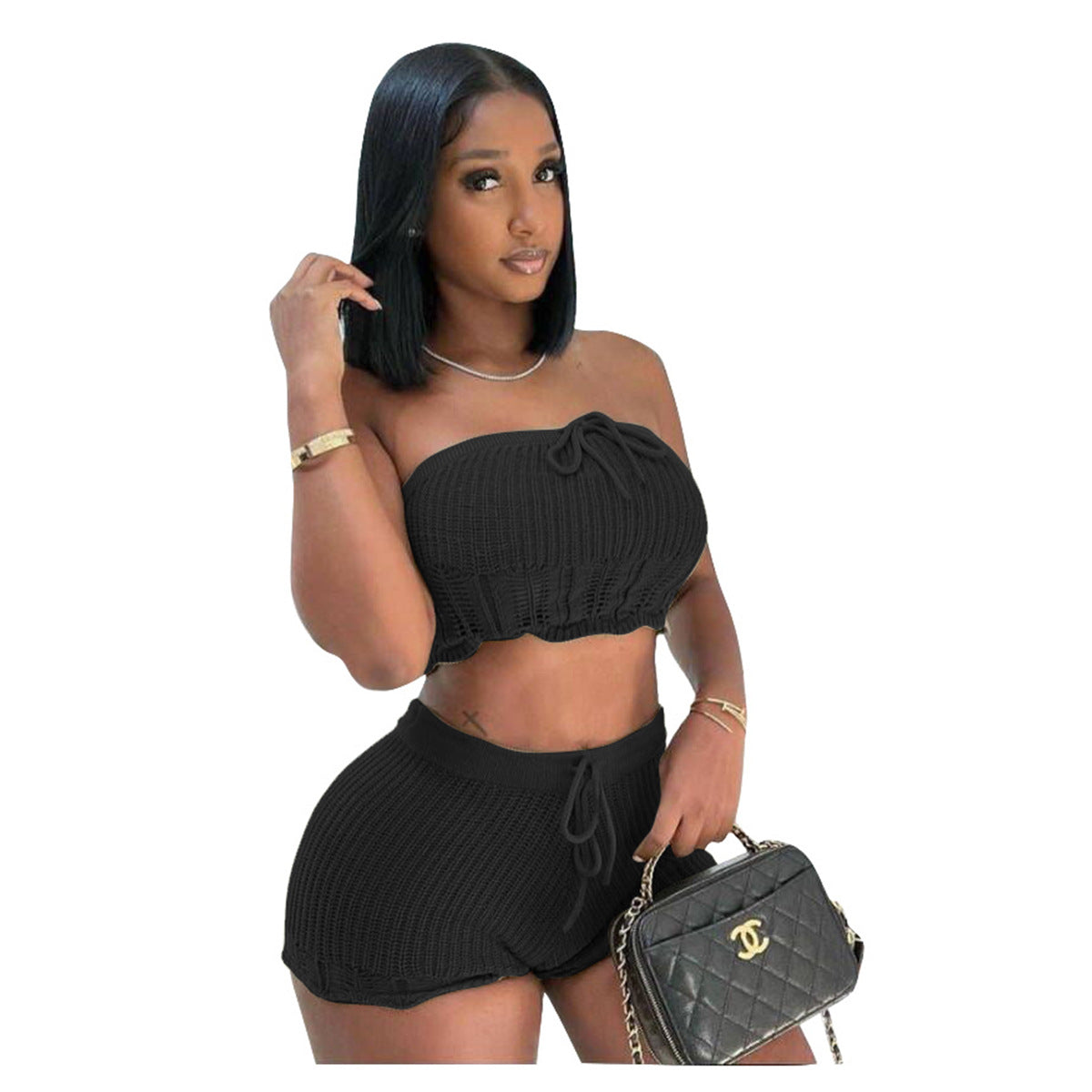 Knitted tube top and shorts