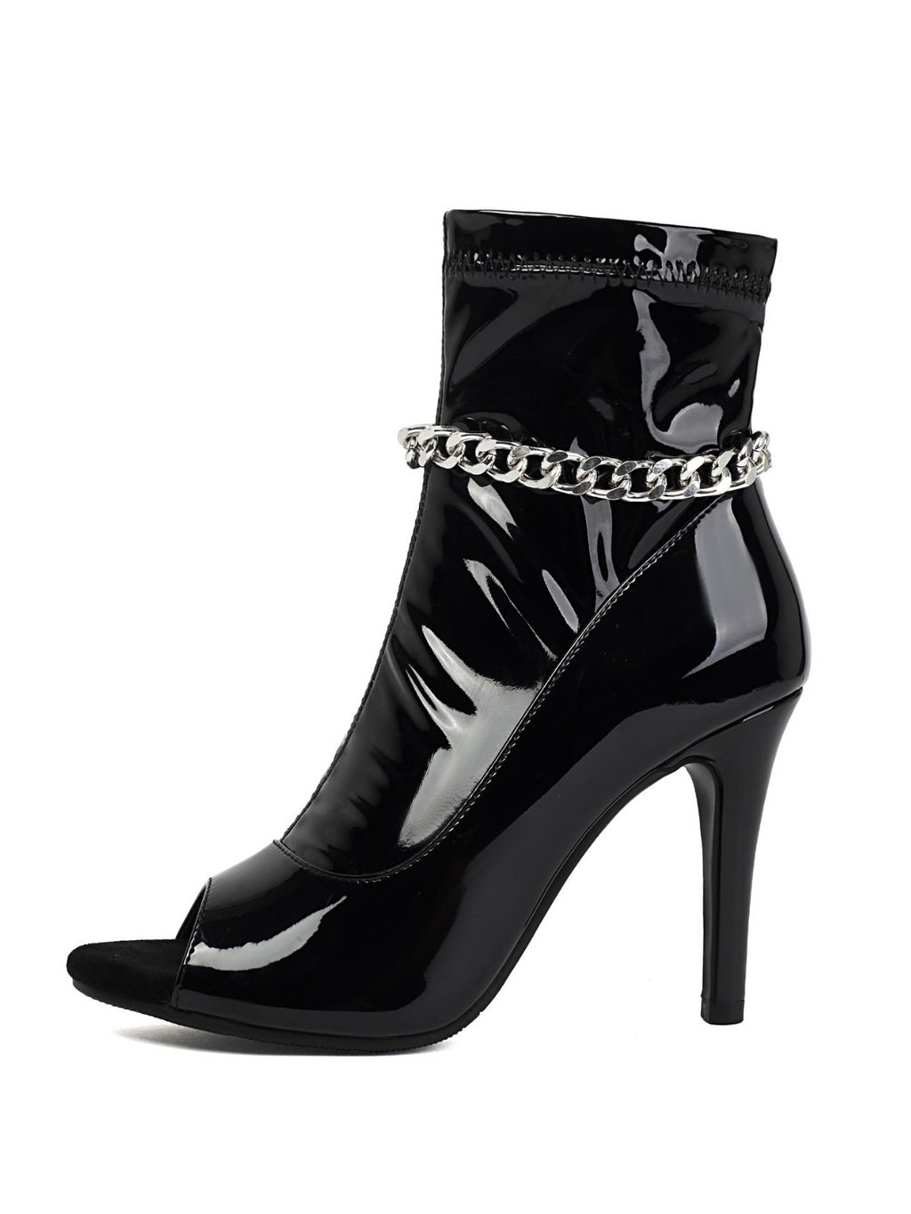 Fine heel patent leather ankle boots
