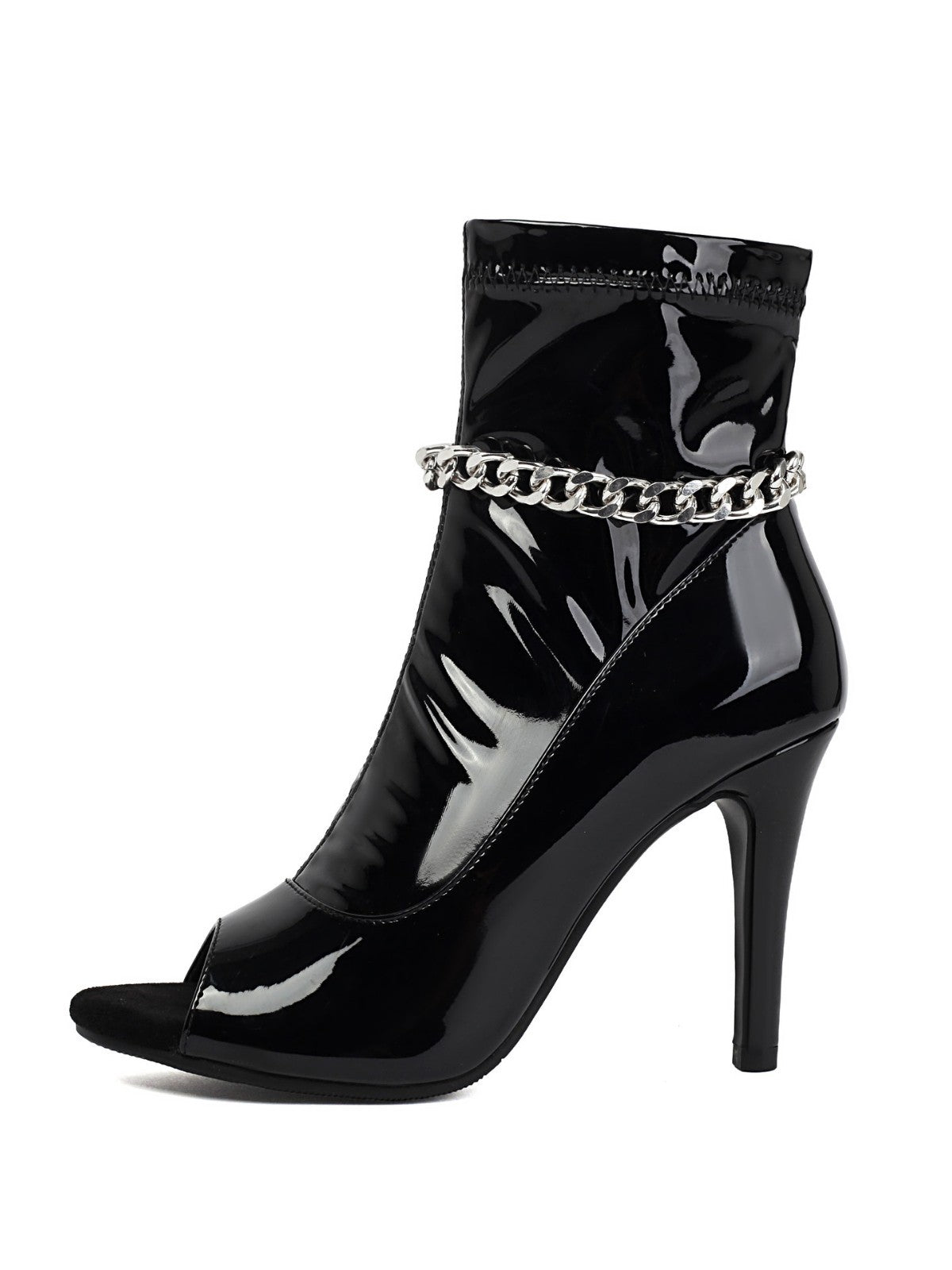 Fine heel patent leather ankle boots