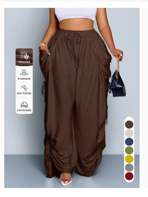 Women's High-Waist Linen Drawstring Pants