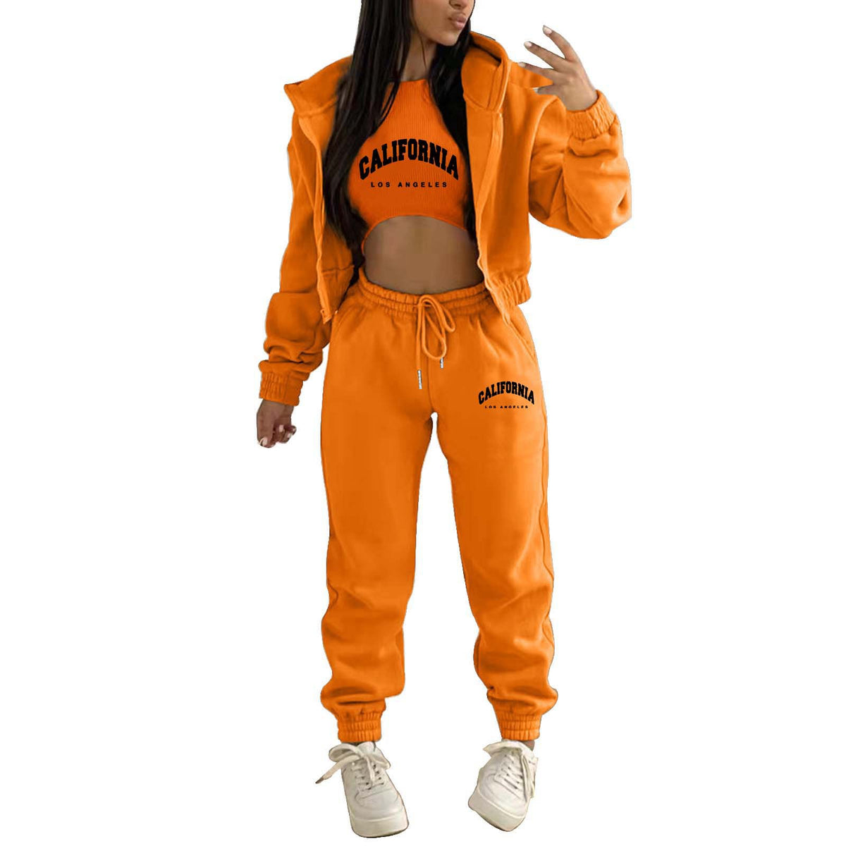 Womens Fleece Lined Hoodie Letter Print Sports Leisure Suit