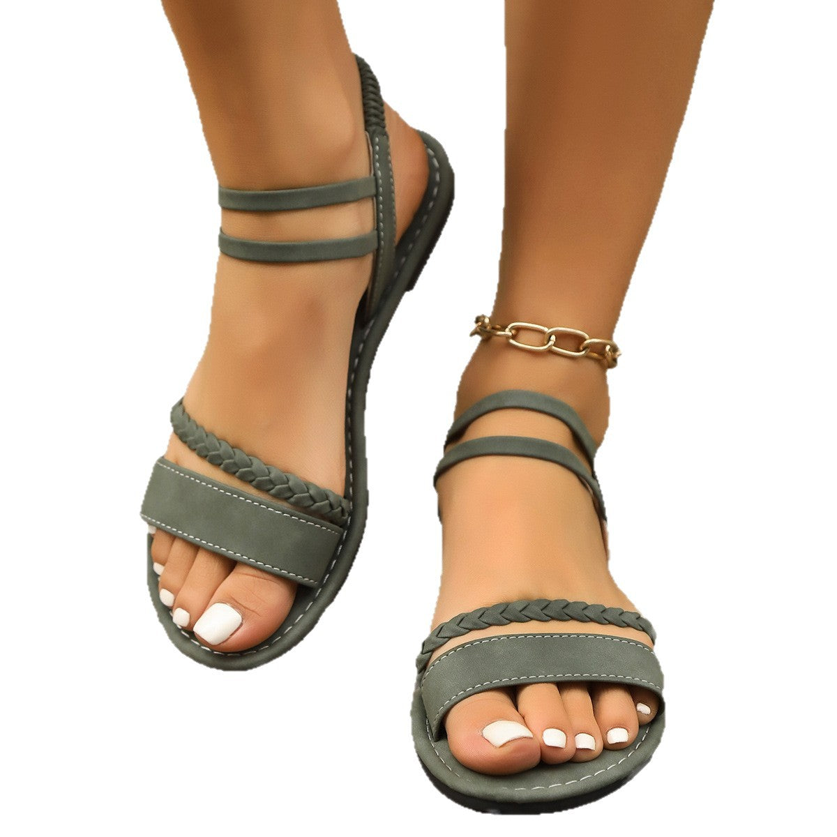 Womens Elastic Strap Flat Sandals