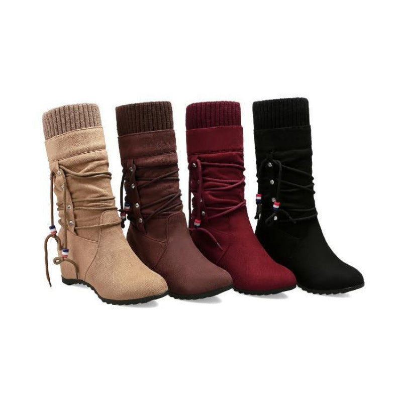 Women's Suede Wedge Mid-Calf Boots with Stretch Fit