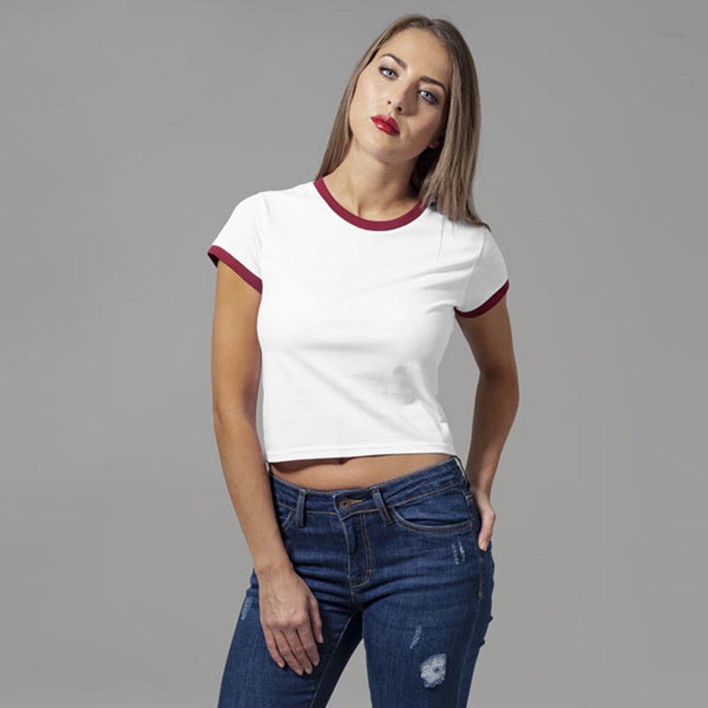 Womens Crop Top Color Block T-Shirt